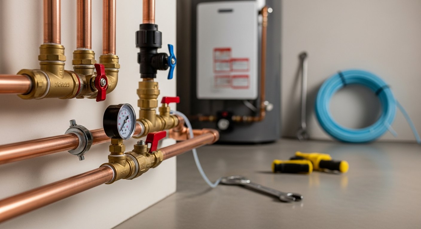 Professional plumber installing a combi boiler in a Liverpool home kitchen - SC Plumbing & Heating emergency plumber Liverpool